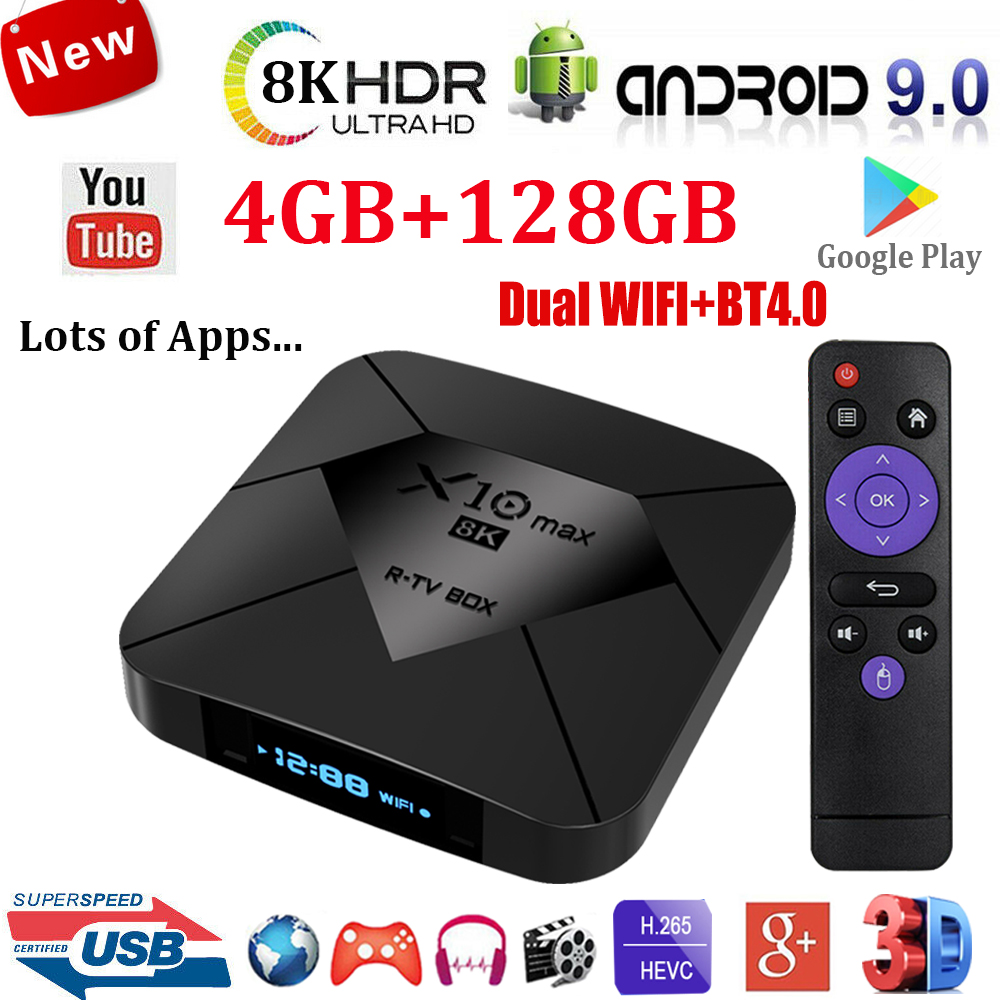 8K 4+128G X10MAX Android 9.0 5.8G WLAN BT4.1 TV BOX Amlogic H.265 Media ...