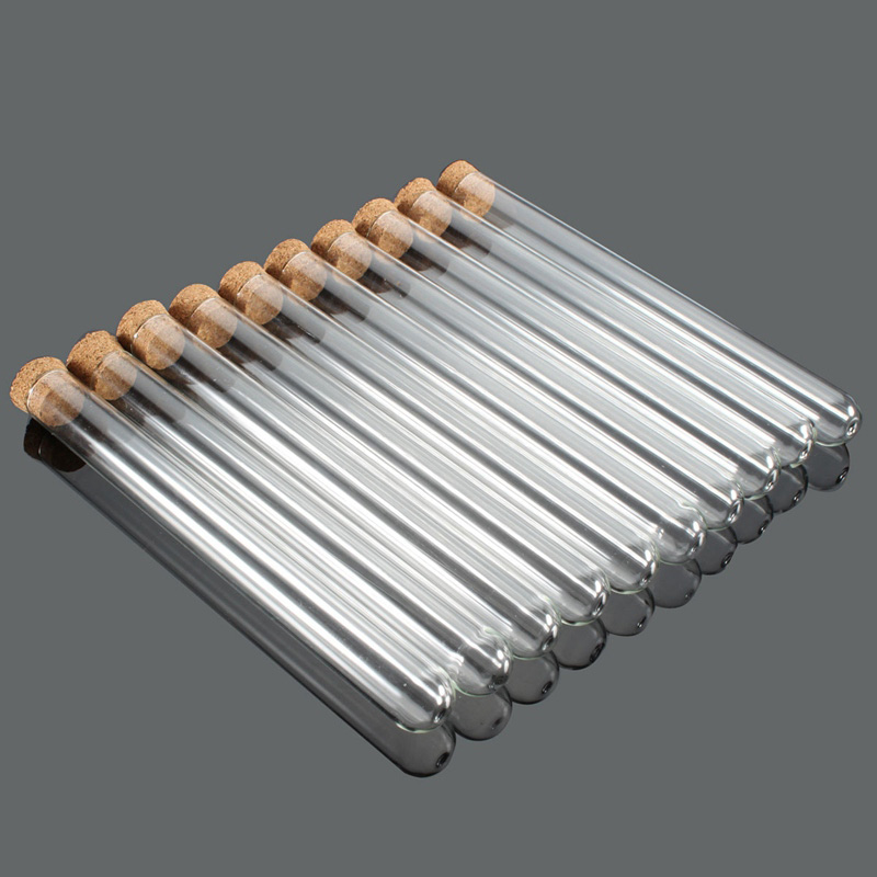 10 Pcs Glass Test Tube with Cork Stoppers Lab Container Educational