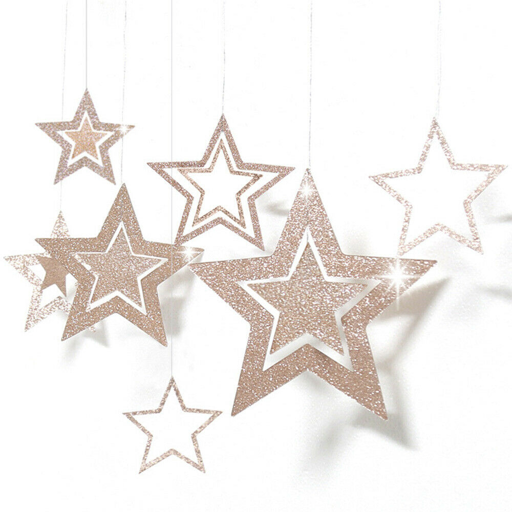 7 Pcs Paper Stars Hanging Wedding Party Birthday Hollow Table Home Garland Decor