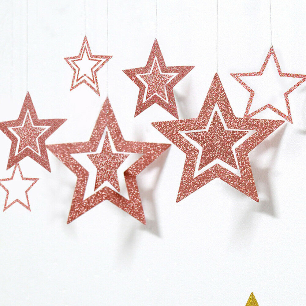 7 Pcs Paper Stars Hanging Wedding Party Birthday Hollow Table Home Garland Decor