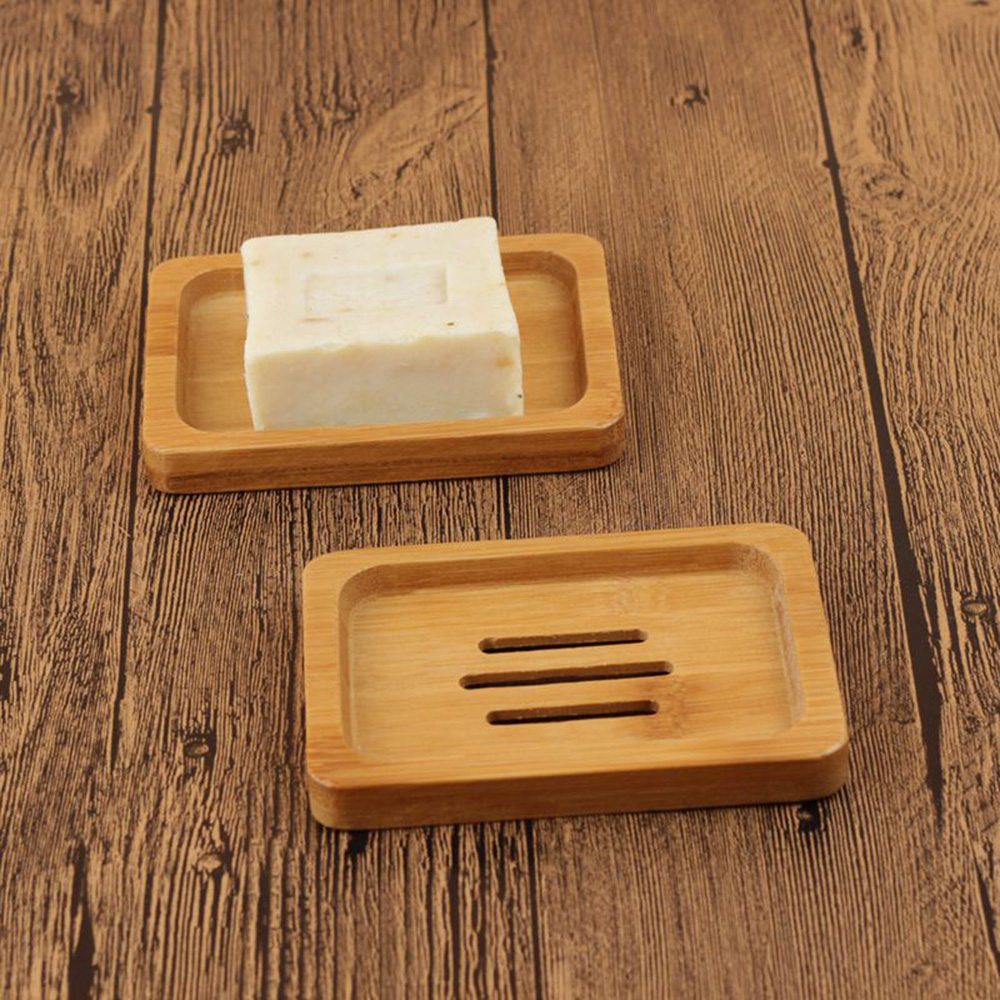 Wooden Soap Dish Holder Tray Storage Case Draining Rack Non-slip Bathroom Plate 