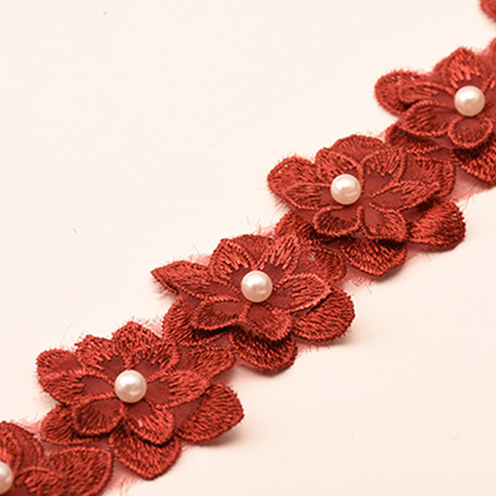1Yard Flower Lace Trim Beaded Ribbon Embroidered Edge Sewing Wedding Decor DIY - Picture 14 of 25