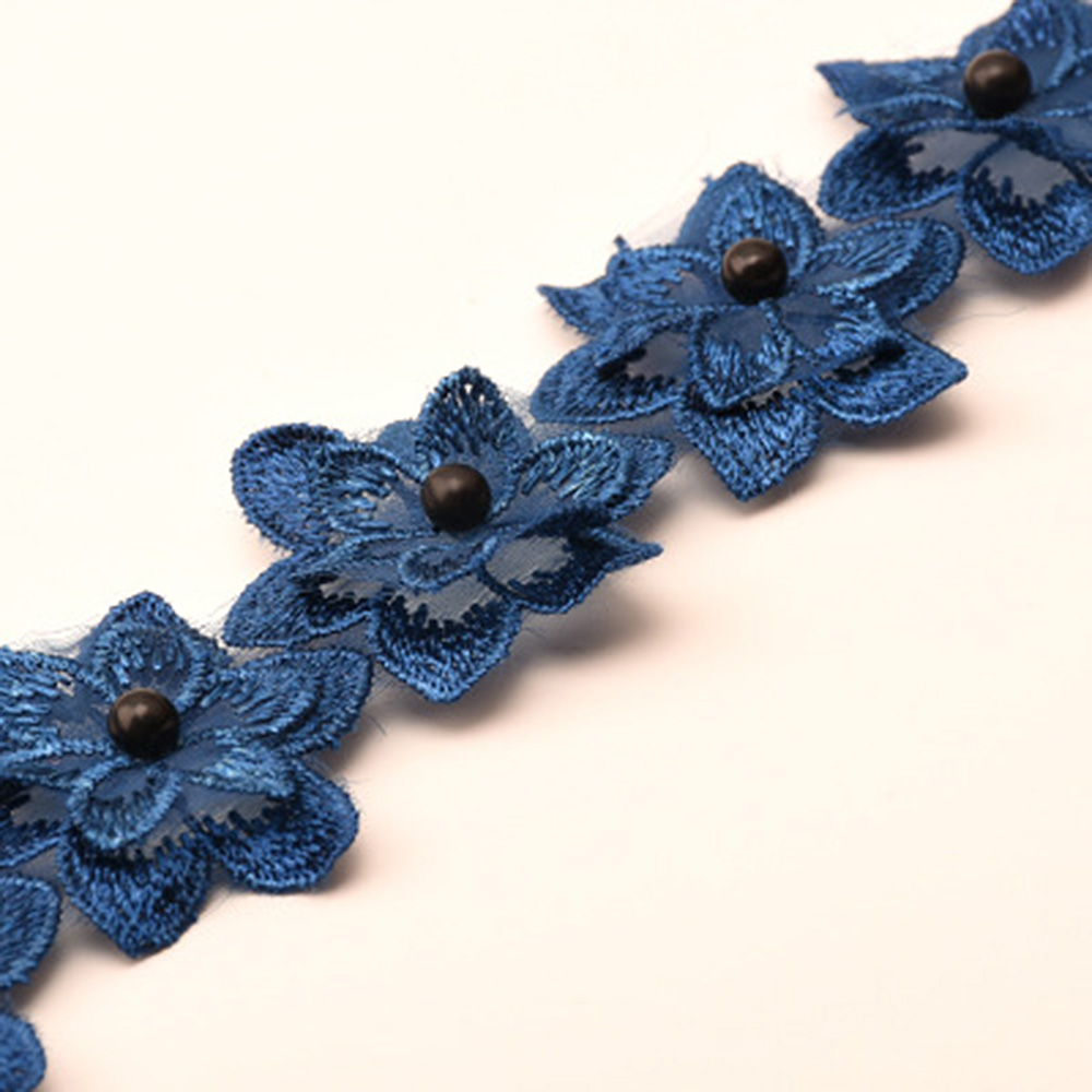 1Yard Flower Lace Trim Beaded Ribbon Embroidered Edge Sewing Wedding Decor DIY - Picture 17 of 25