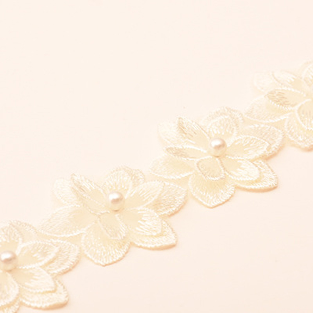 1Yard Flower Lace Trim Beaded Ribbon Embroidered Edge Sewing Wedding Decor DIY - Picture 21 of 25