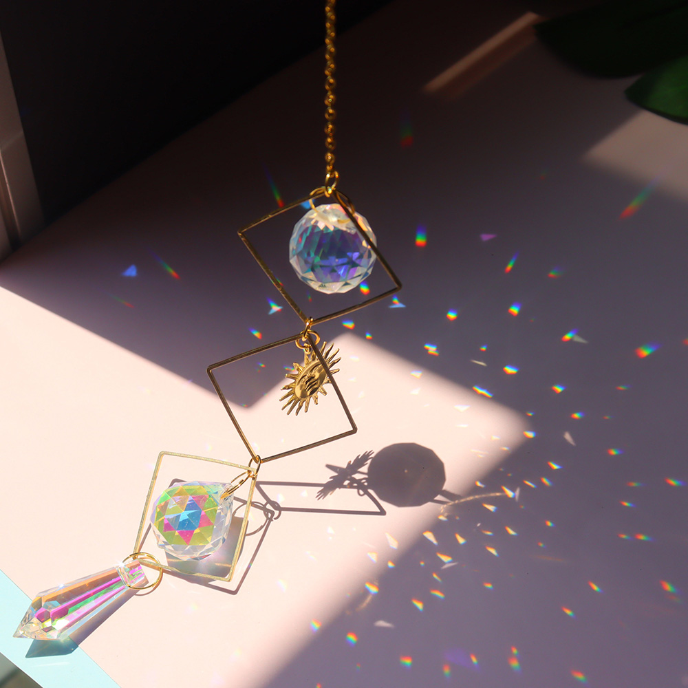 Crystal Sun Catcher Moon Prism Pendant Suncatcher Rainbow Handmade Hanging  Decor