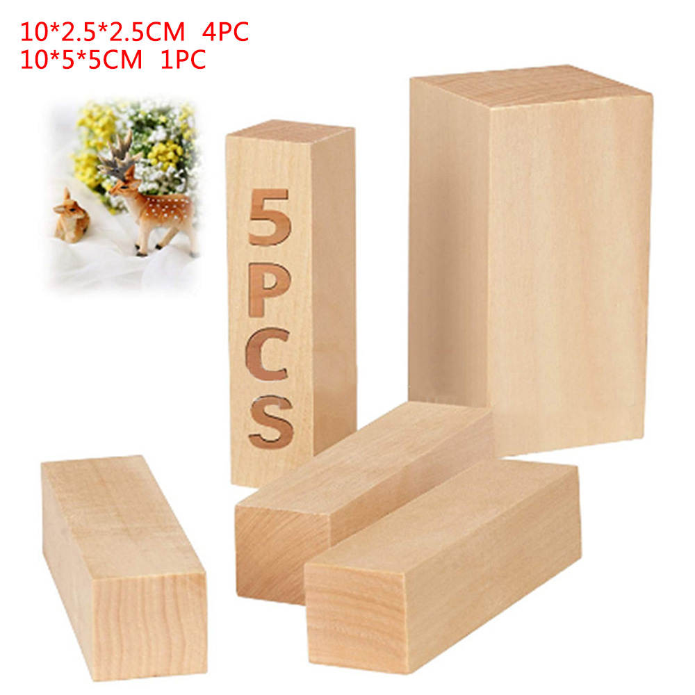 5/12/15PCS Basswood Carving Wood Block Kit Turing Blank Exercises Craft Pieces