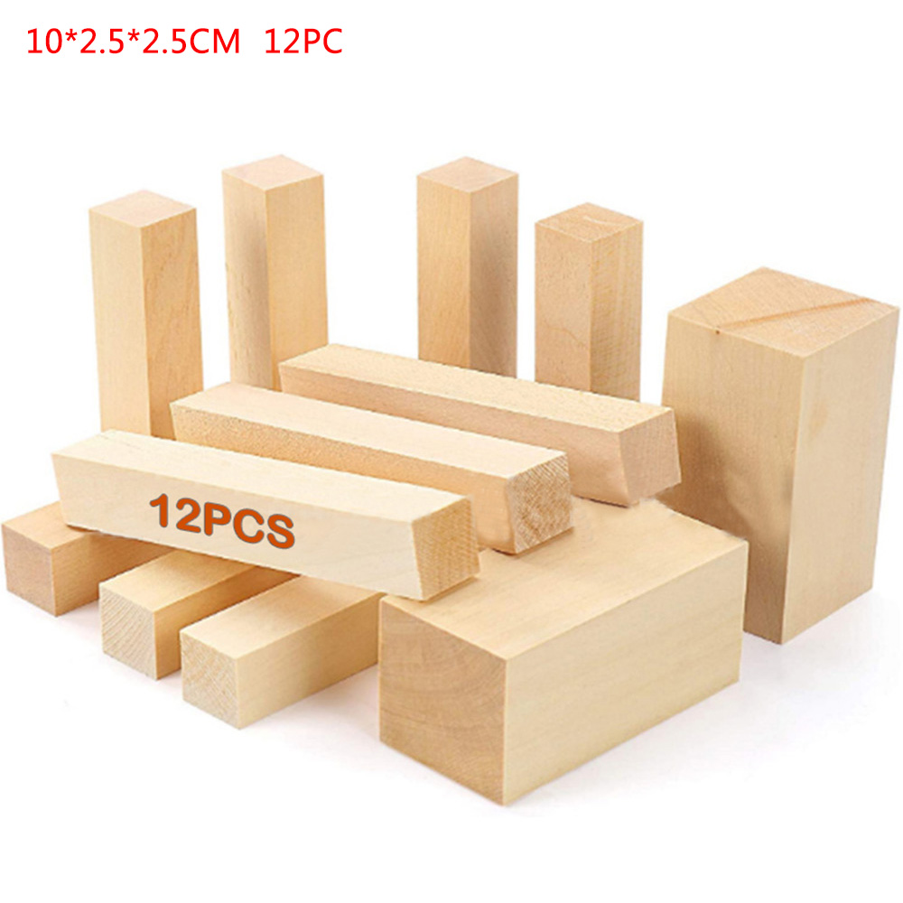 5/12/15PCS Basswood Carving Wood Block Kit Turing Blank Exercises Craft Pieces