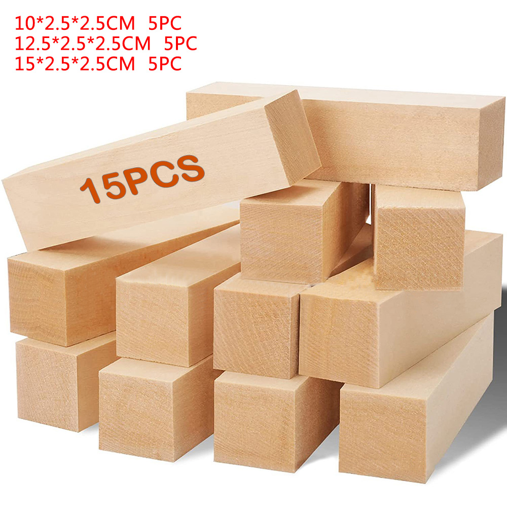 5/12/15PCS Basswood Carving Wood Block Kit Turing Blank Exercises Craft Pieces