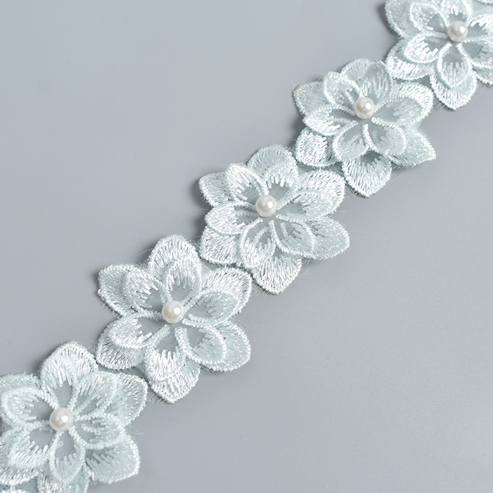 1Yard Flower Lace Trim Beaded Ribbon Embroidered Edge Sewing Wedding Decor DIY - Picture 16 of 25