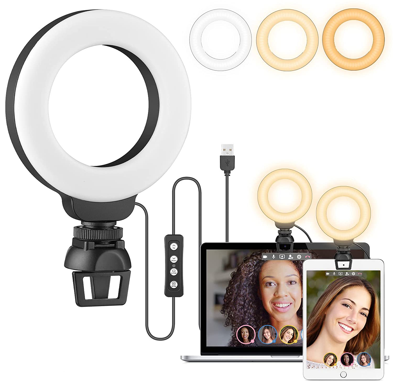4" LED Ring Light for Laptop Conference Lighting with Clip for Vlog