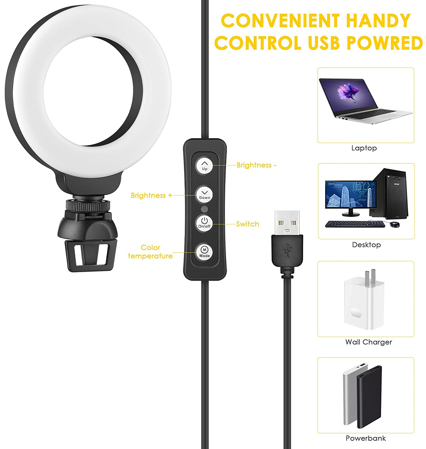4" LED Ring Light for Laptop Conference Lighting with Clip for Vlog