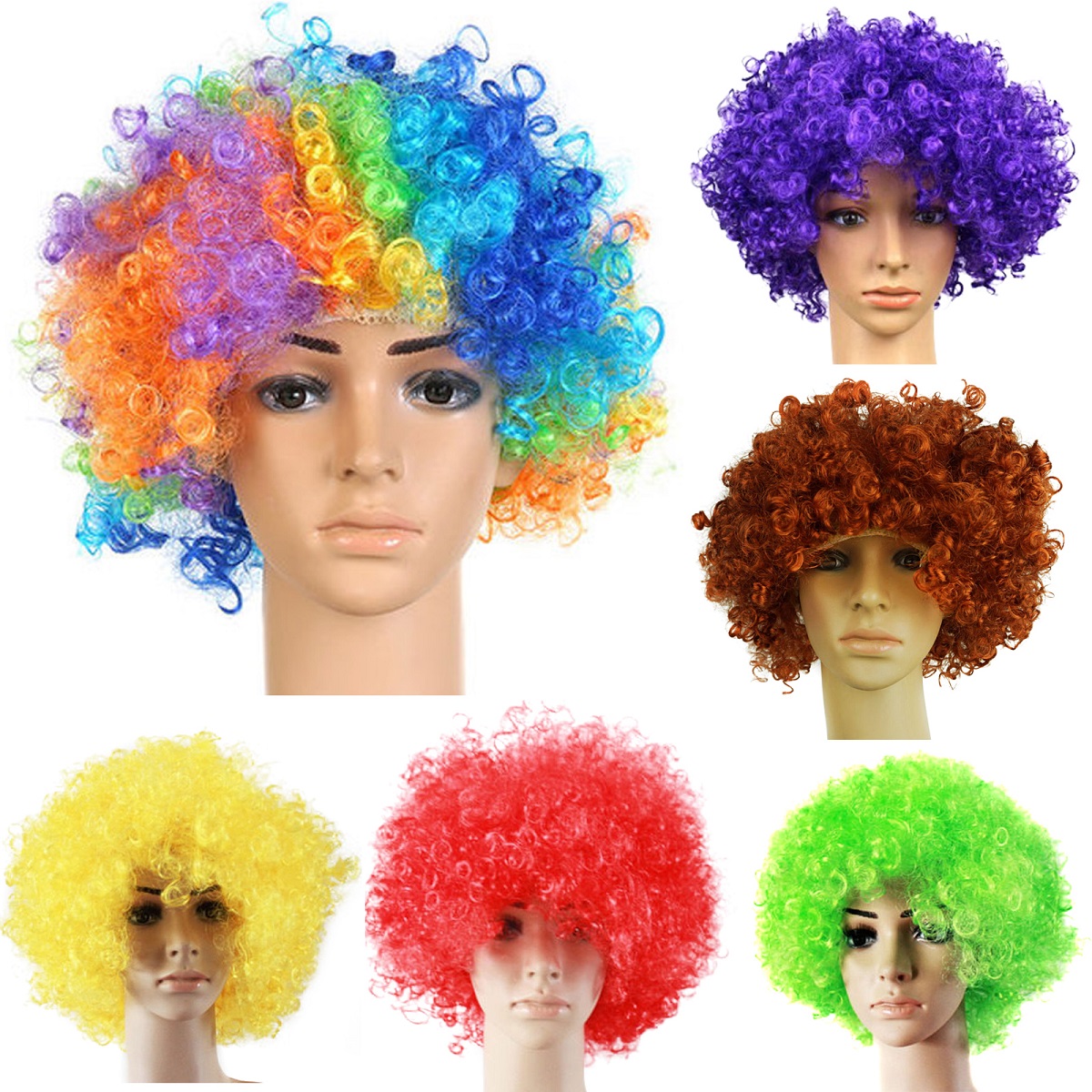 Curly Afro Fancy Dress Wigs Funky Disco Clown Style Mens Ladies