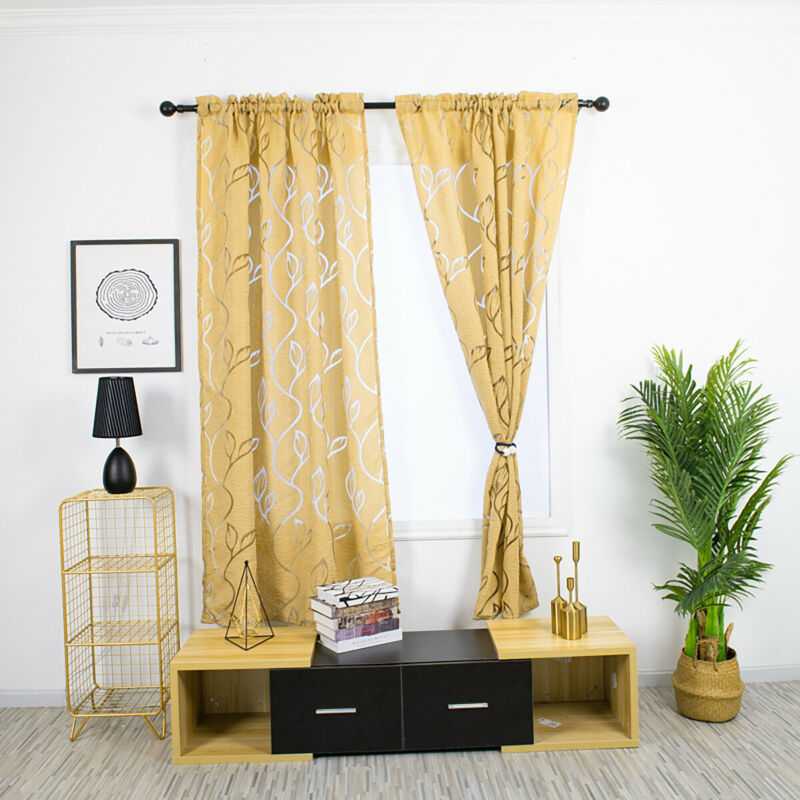 Flower Printed Sheer Hollowed Curtains Shading Window Drape For Bedroom 1 Piece 