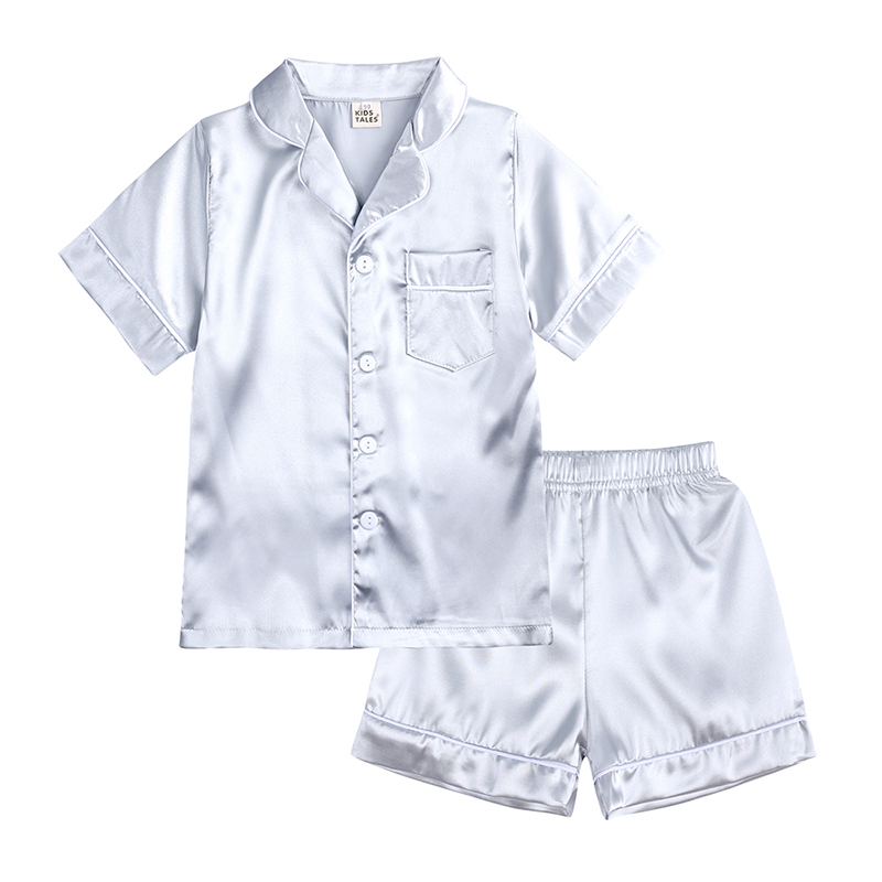 Kids Unisex Satin Silk Pajamas Set Boys Girls Short Sleeve Tops Shorts ...