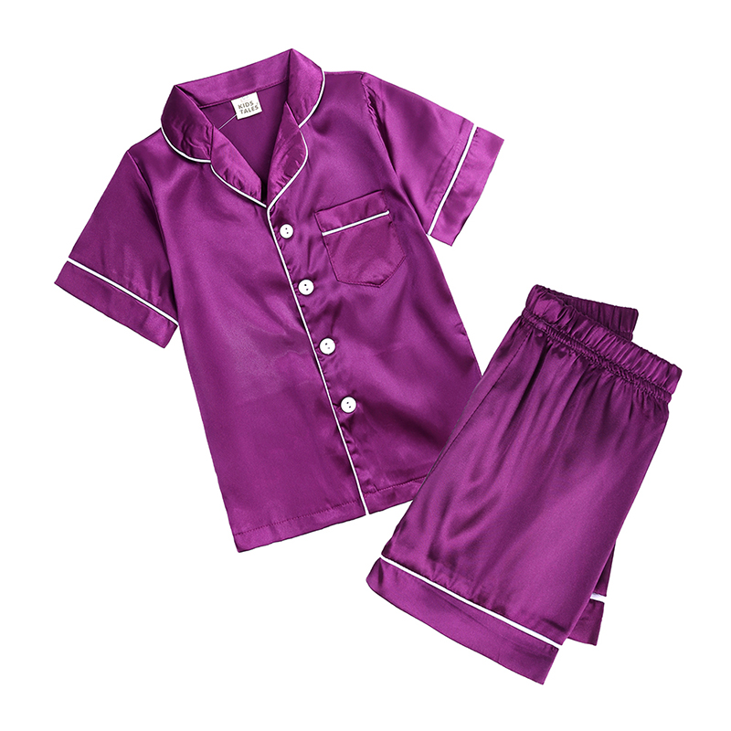 Kids Unisex Satin Silk Pajamas Set Boys Girls Short Sleeve Tops Shorts ...