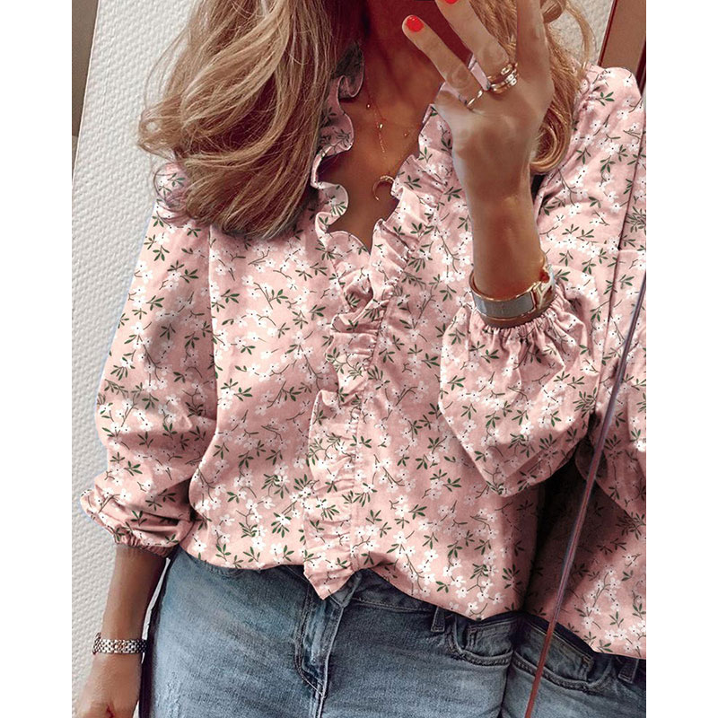 Womens Long Sleeve Shirts Blouse Ladies Ruffle V Neck Tops T Shirts Plus Size - Picture 14 of 15