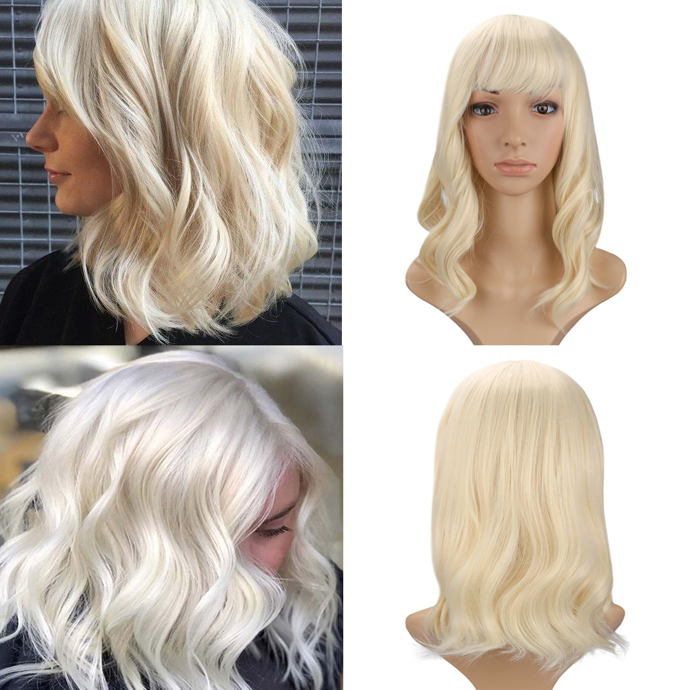 bleach blonde wig with bangs