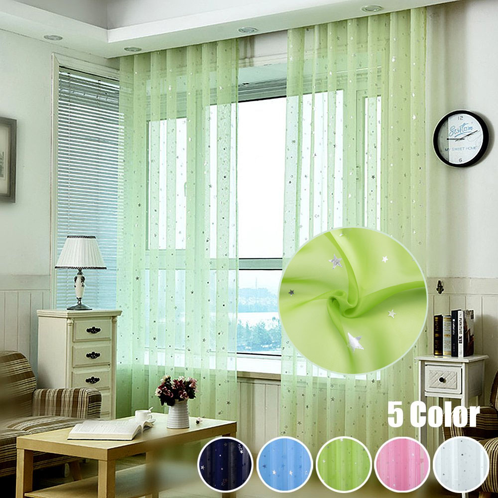 Stars Tulle Voile Door Window Curtain Room Divider Drape Sheer